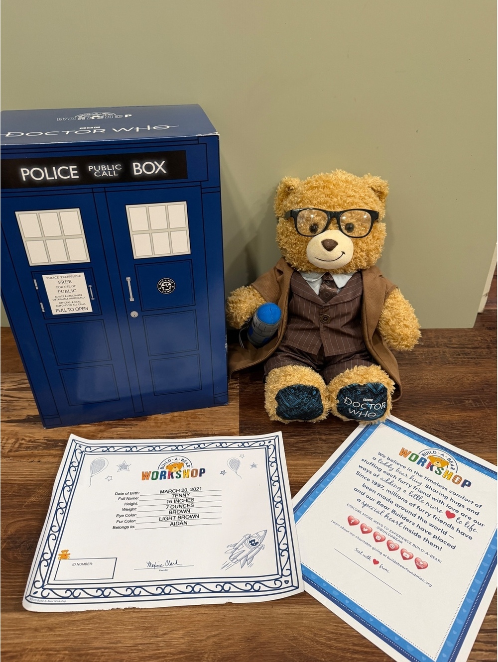 Build A Bear DoctorWho 10th Doctor Teddy Bear Full Bundle Set TARDIS Box Retired